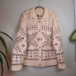 Susan Bristol Wool Blend Fair Isle Knit Snowflake Holiday Christmas Sweater L